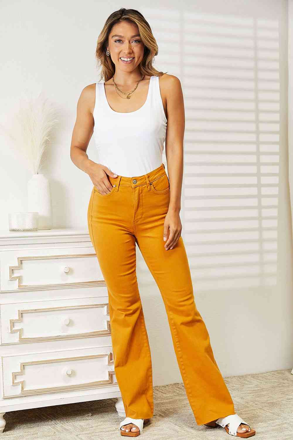 Judy Blue Full Size High Waist Tummy Control Garment Dyed Flare Jeans - TRENDMELO