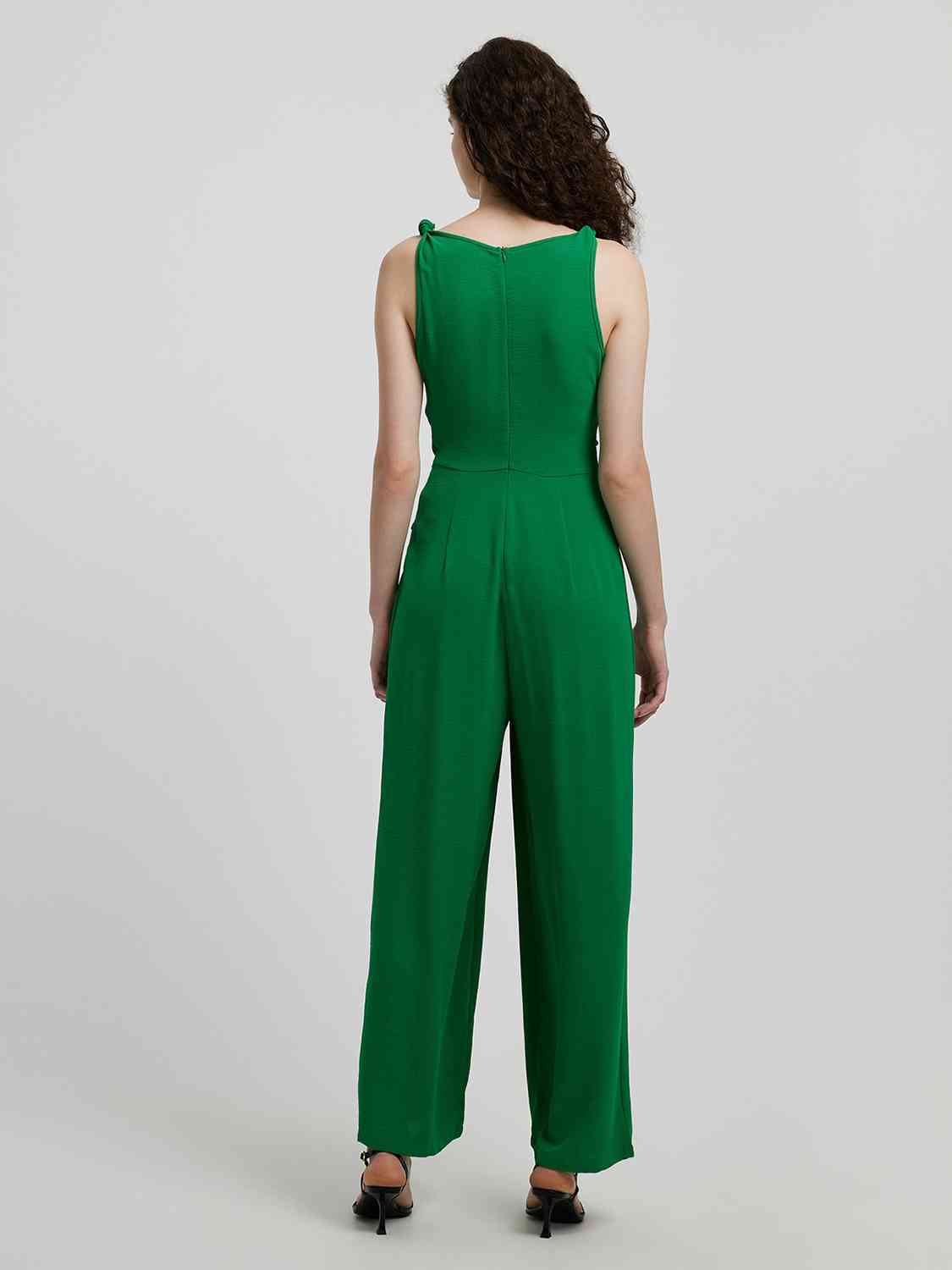 Knot Detail Tie Front Sleeveless Jumpsuit - TRENDMELO