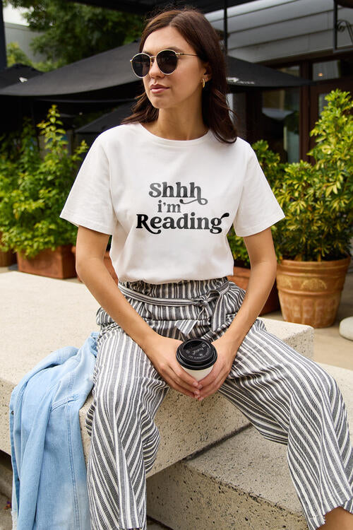 Simply Love Full Size SHHH I'M READING Short Sleeve T-Shirt - TRENDMELO