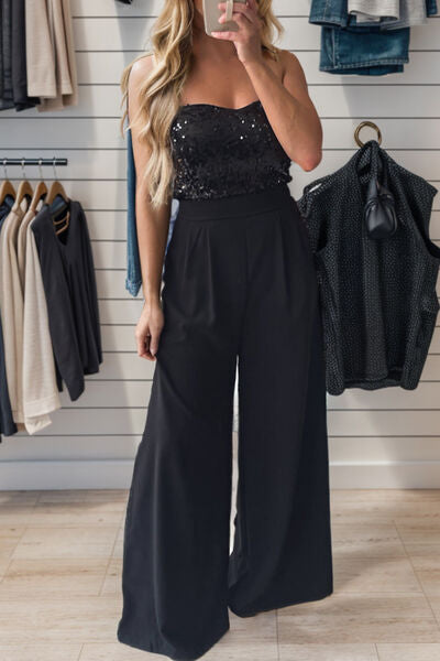 Sequin Tube Wide Leg Jumpsuit - TRENDMELO