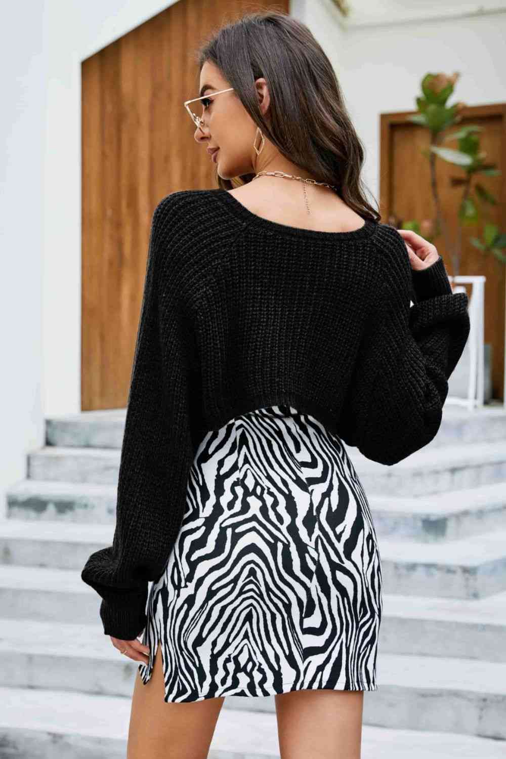 Rib-Knit Cropped Poncho - TRENDMELO