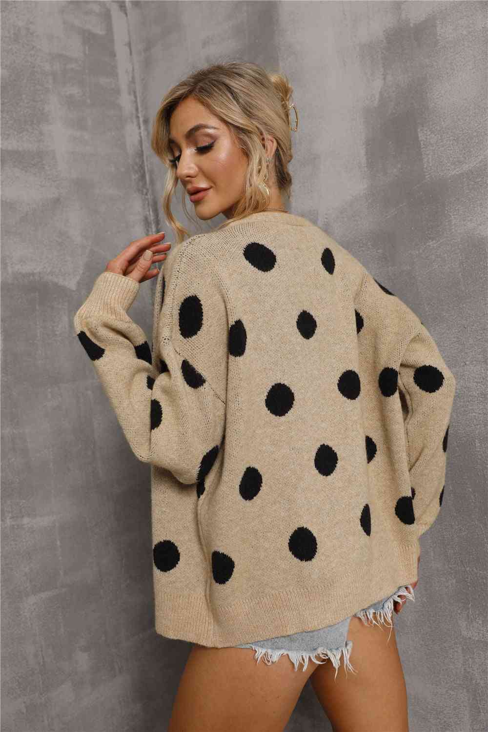 Dropped Shoulder Polka Dot Cardigan - TRENDMELO