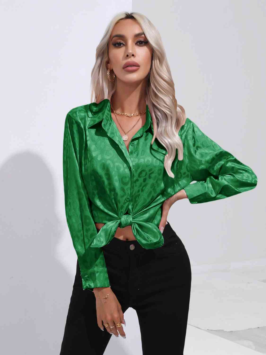 Printed Collared Neck Buttoned Shirt - TRENDMELO