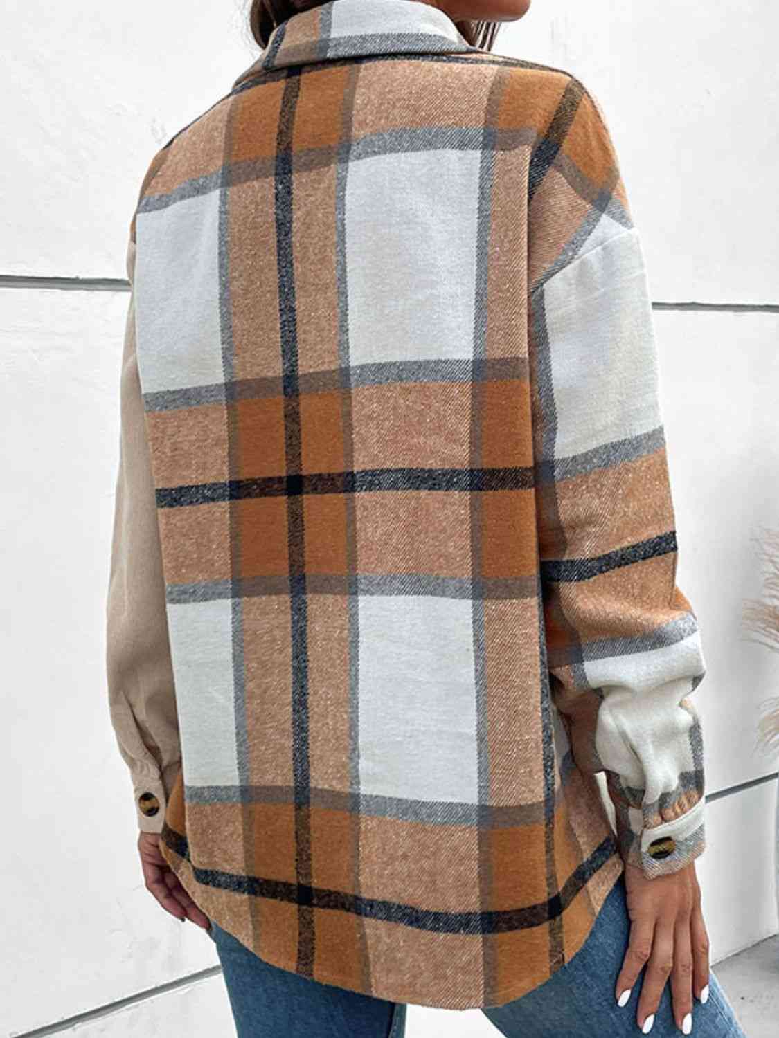 Contrast Plaid Print Dropped Shoulder Shirt - TRENDMELO