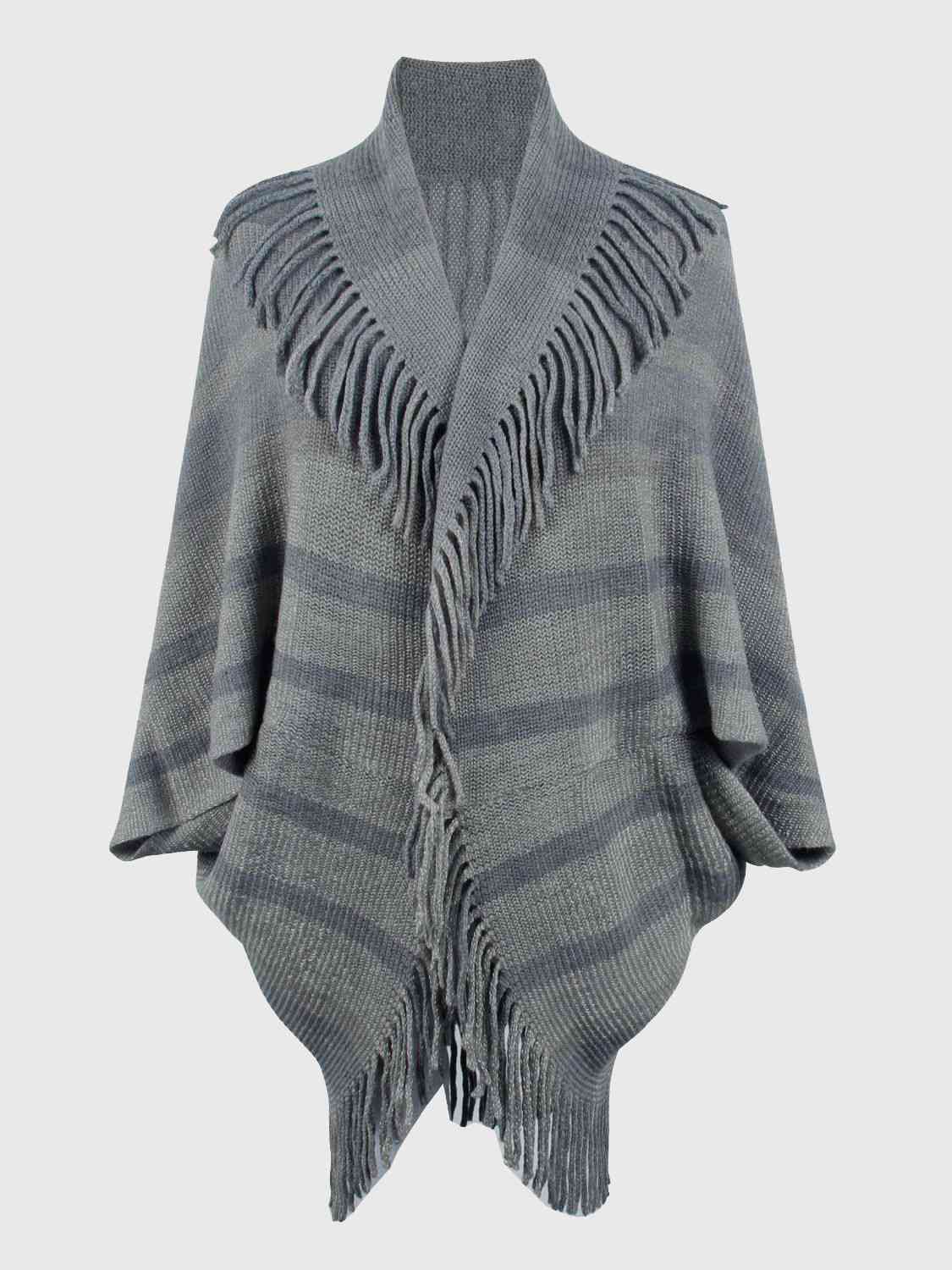 Fringe Detail Open Front Poncho - TRENDMELO