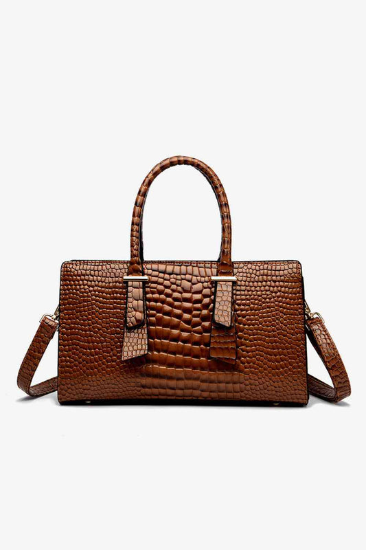 Textured PU Leather Handbag - TRENDMELO