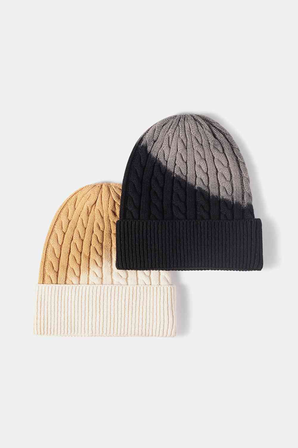 Contrast Tie-Dye Cable-Knit Cuffed Beanie - TRENDMELO