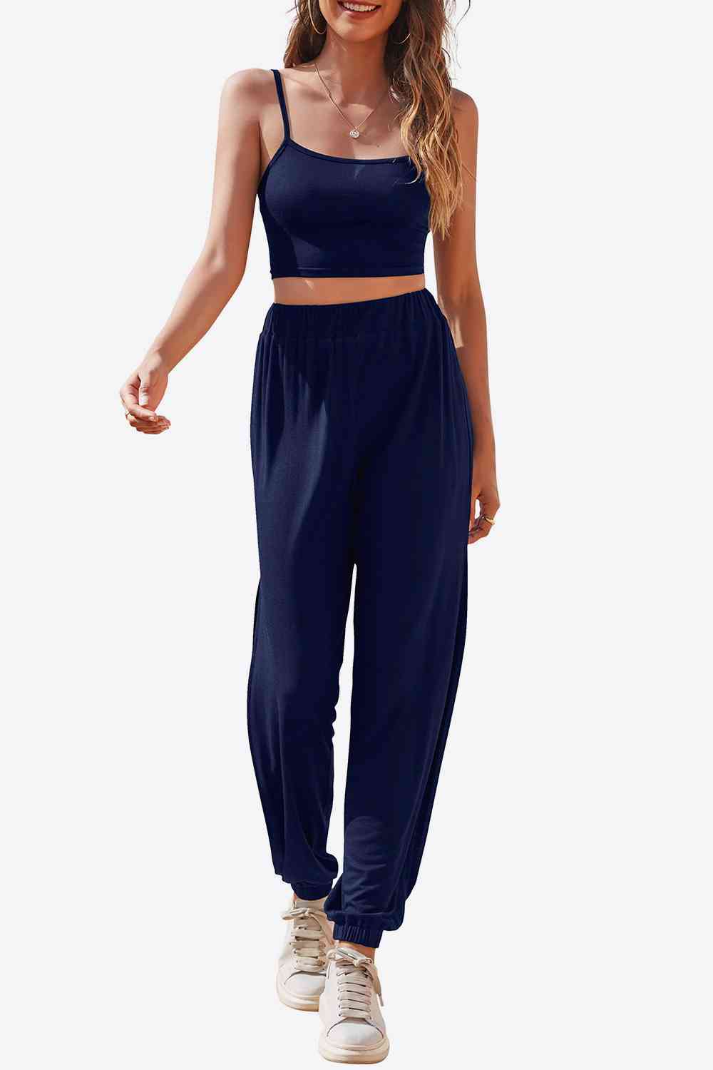 Cropped Cami and Side Split Joggers Set - TRENDMELO