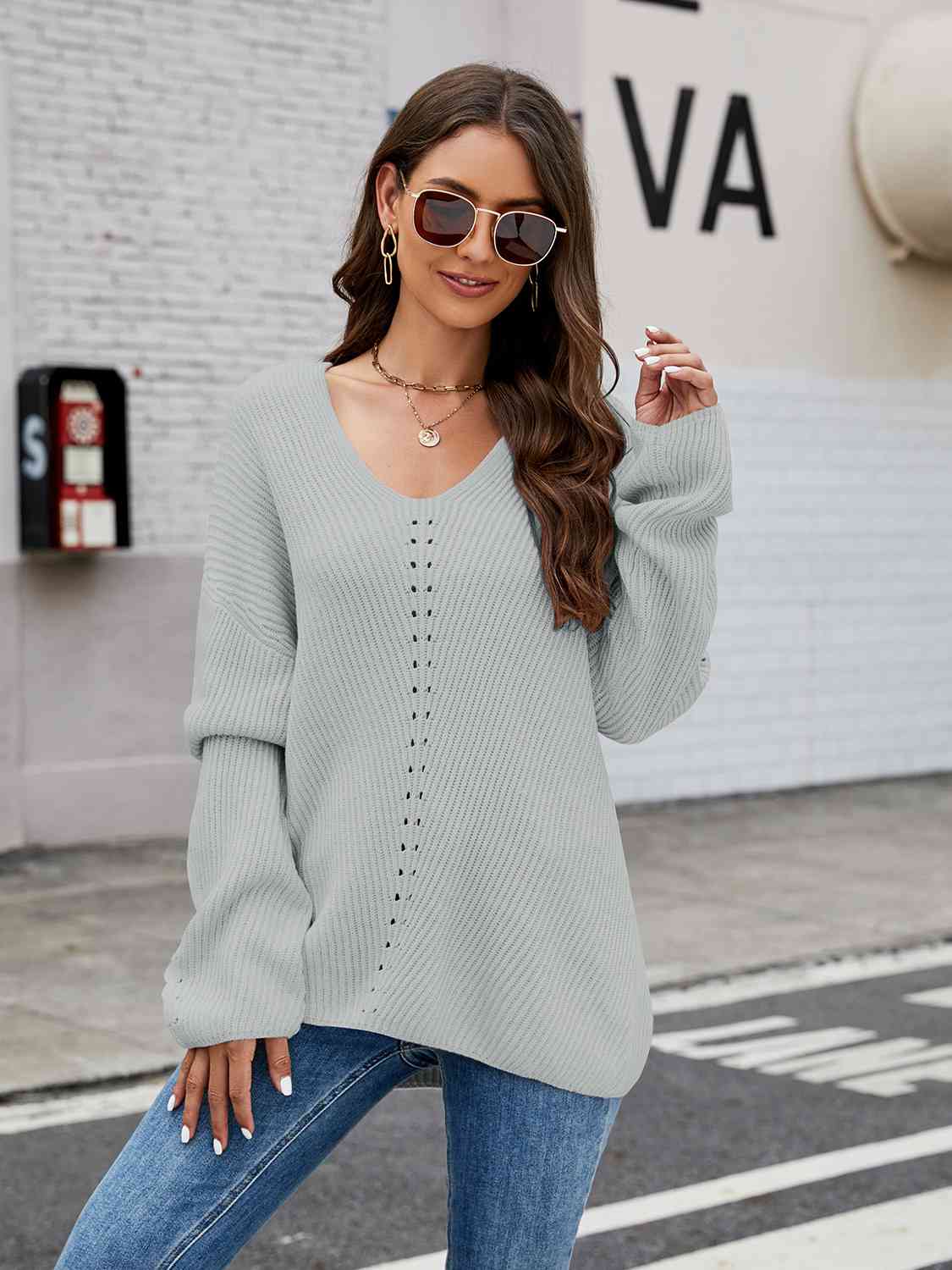 V-Neck Rib-Knit Top - TRENDMELO