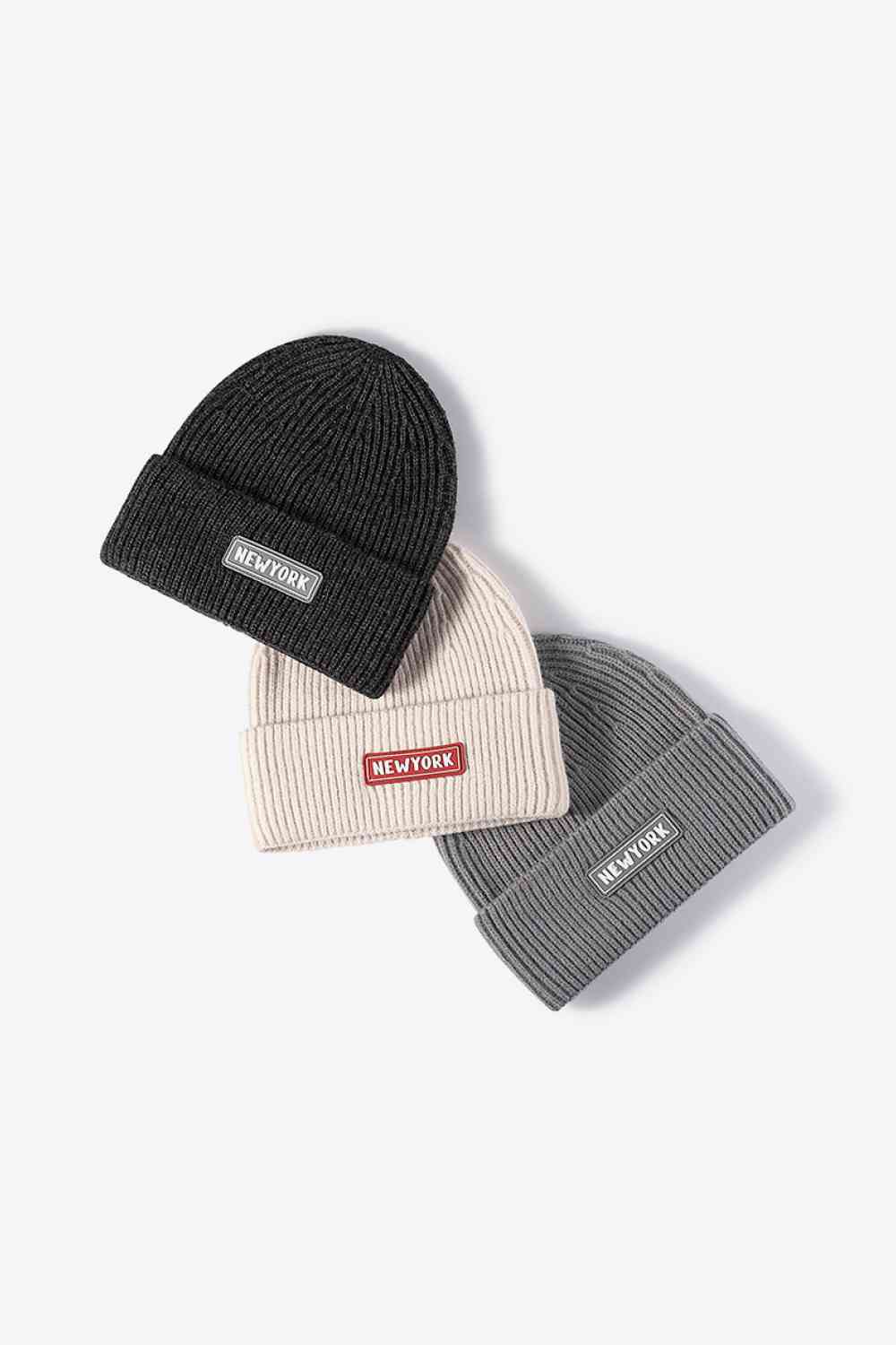 NEWYORK Patch Rib-Knit Cuffed Beanie - TRENDMELO