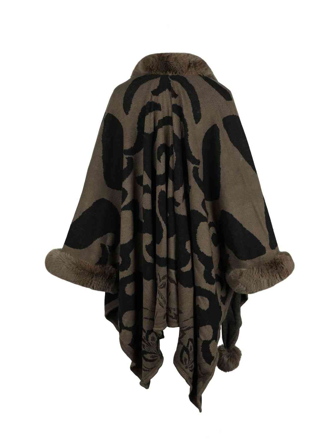 Faux Fur Trim Poncho - TRENDMELO