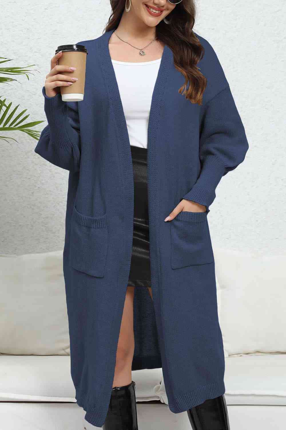 Open Front Dropped Shoulder Cardigan - TRENDMELO