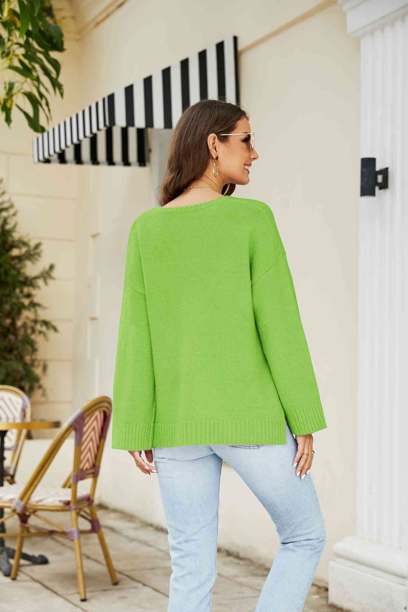 Drop Shoulder V-Neck Knit Pullover - TRENDMELO