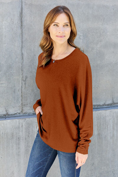 Double Take Full Size Round Neck Long Sleeve T-Shirt - TRENDMELO