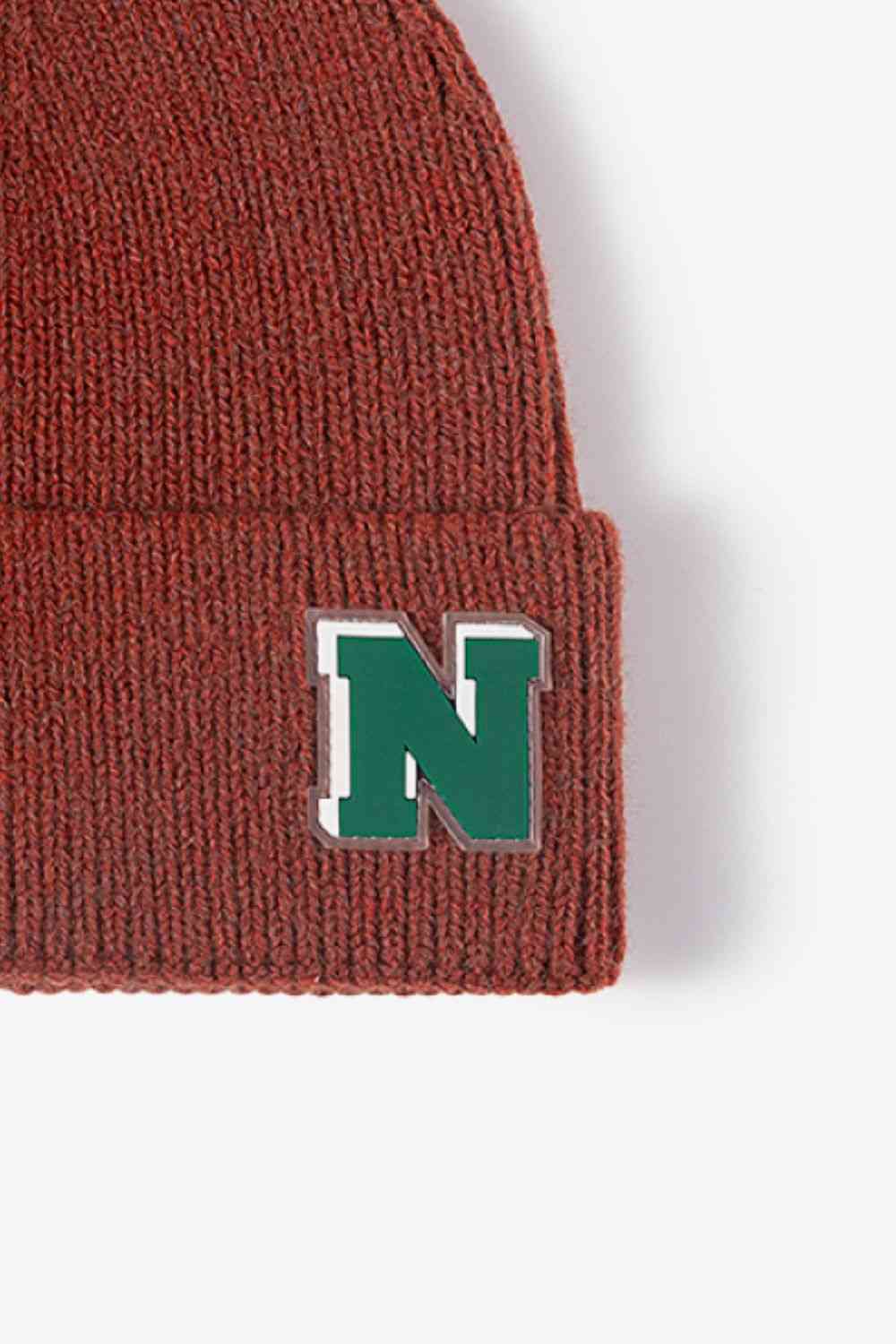 Letter N Patch Cuffed Knit Beanie - TRENDMELO