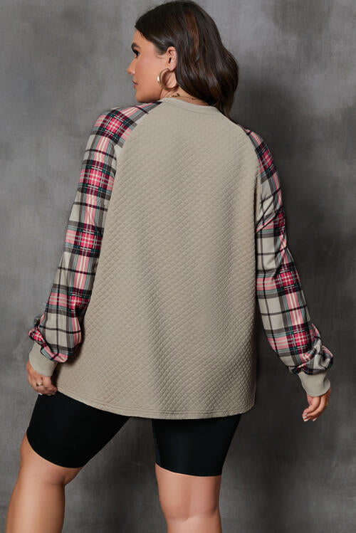 Plus Size Plaid Round Neck Long Sleeve Sweatshirt - TRENDMELO