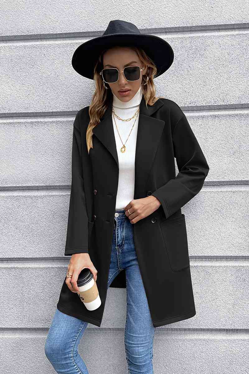 Lapel Collar Long Sleeve Blazer - TRENDMELO