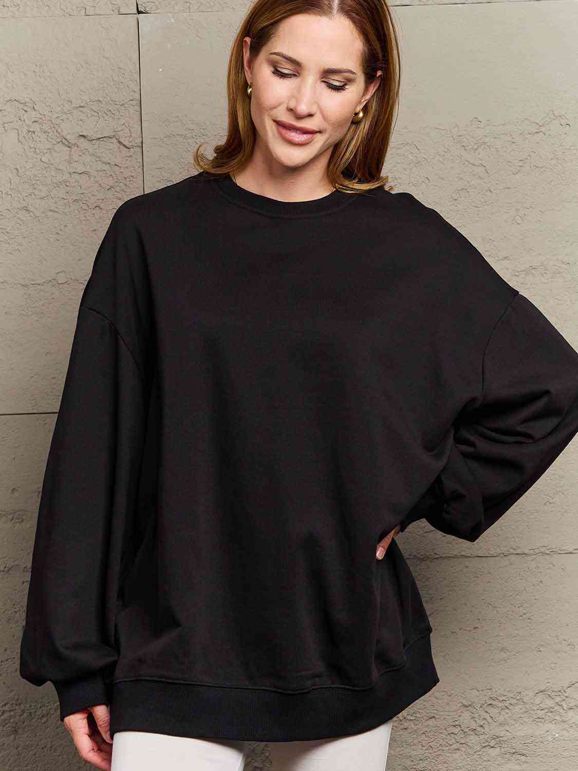 Simply Love Full Size Dropped Shoulder Sweatshirt - TRENDMELO