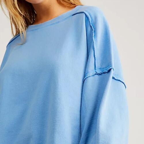 Exposed Seam Dropped Shoulder Sweatshirt - TRENDMELO