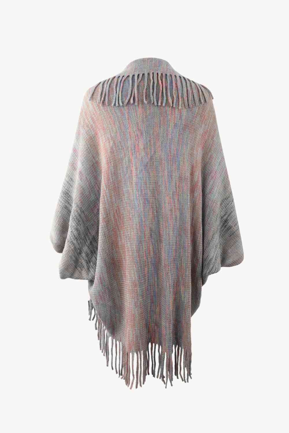 Multicolored Fringe Trim Poncho - TRENDMELO