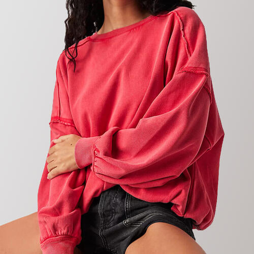 Exposed Seam Dropped Shoulder Sweatshirt - TRENDMELO