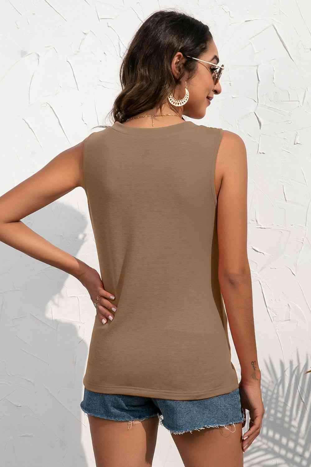 Buttoned Deep V Tank - TRENDMELO