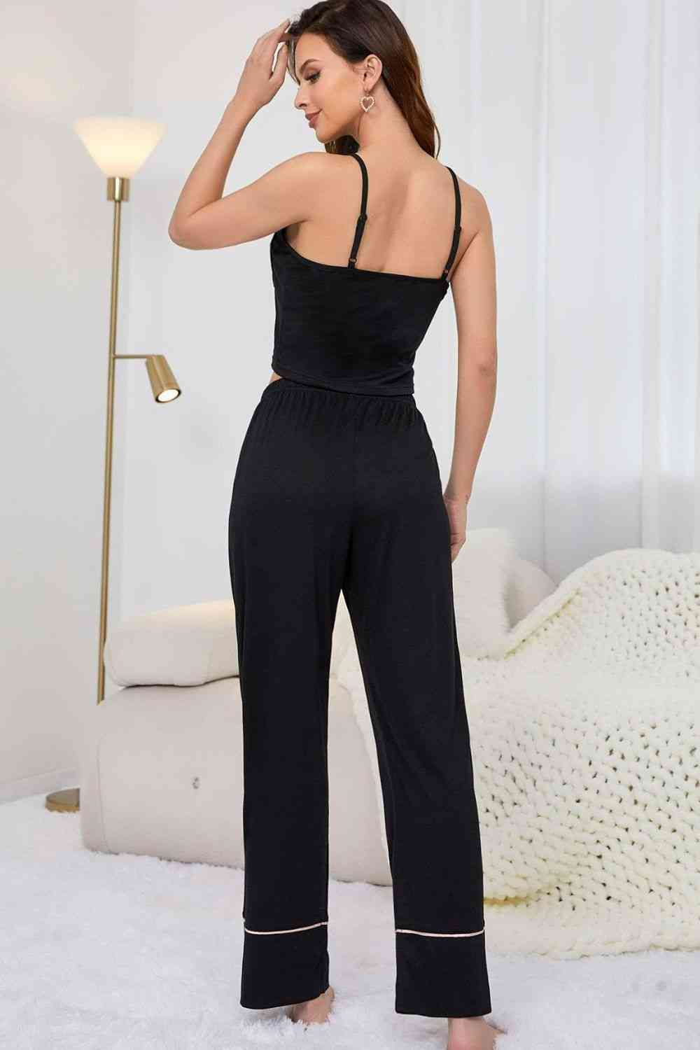 Contrast Trim Cropped Cami and Pants Loungewear Set - TRENDMELO