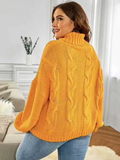 Cable-Knit Turtleneck Dropped Shoulder Sweater - TRENDMELO