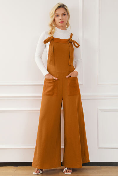 Pocketed Square Neck Wide Strap Jumpsuit - TRENDMELO