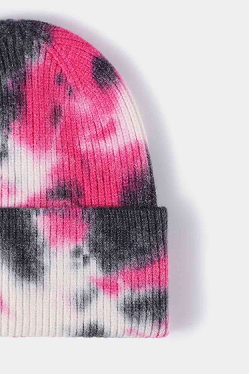 Tie-Dye Cuffed Rib-Knit Beanie Hat - TRENDMELO