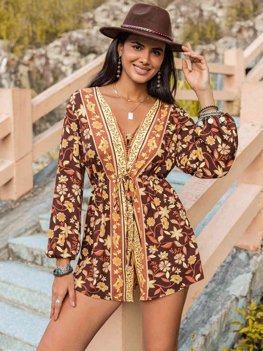 V-Neck Long Sleeve Romper - TRENDMELO