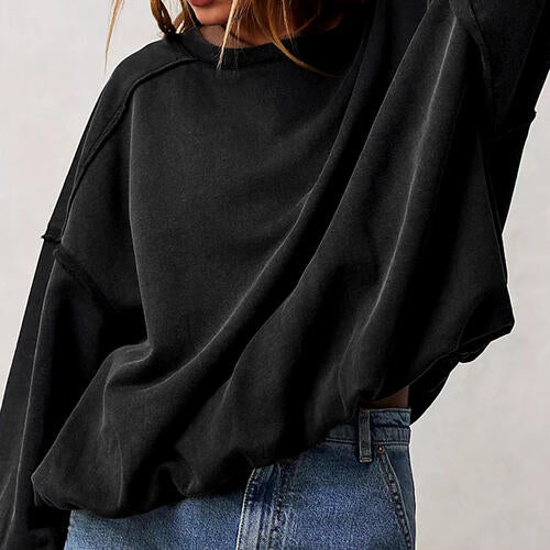 Exposed Seam Dropped Shoulder Sweatshirt - TRENDMELO