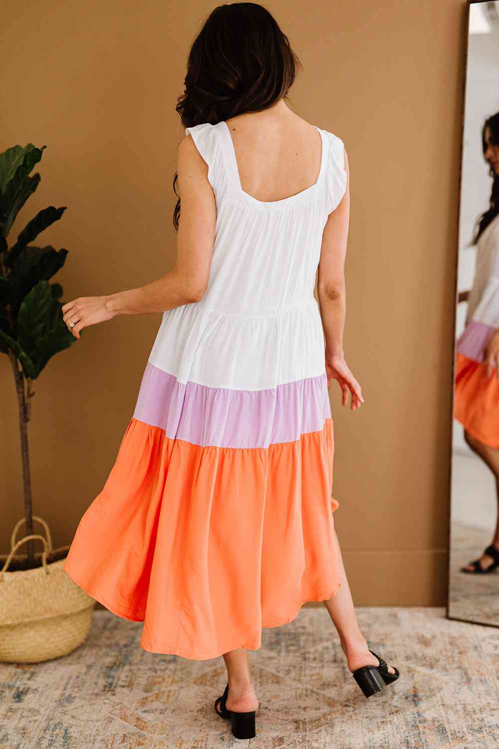 Color Block Ruffle Hem Tiered High-Low Dress - TRENDMELO