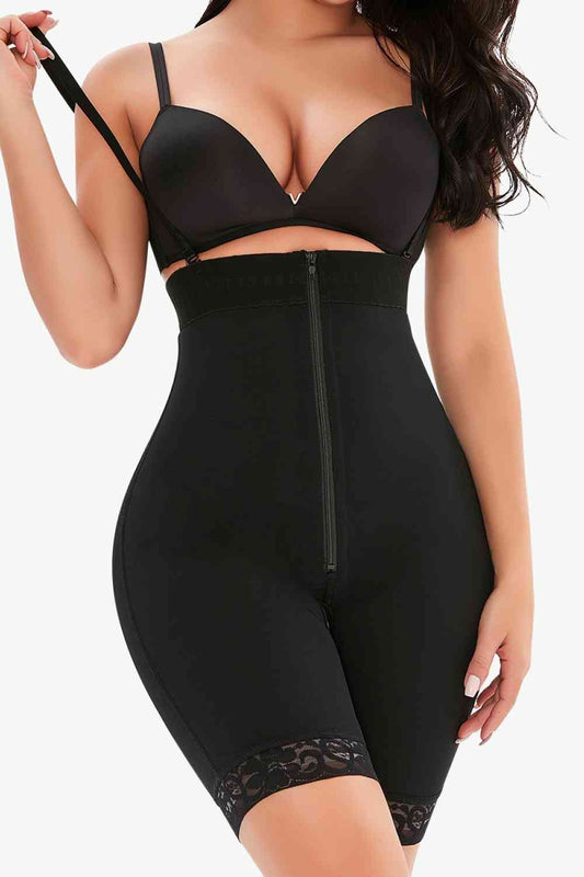 Full Size Lace Detail Zip-Up Under-Bust Shaping Bodysuit - TRENDMELO