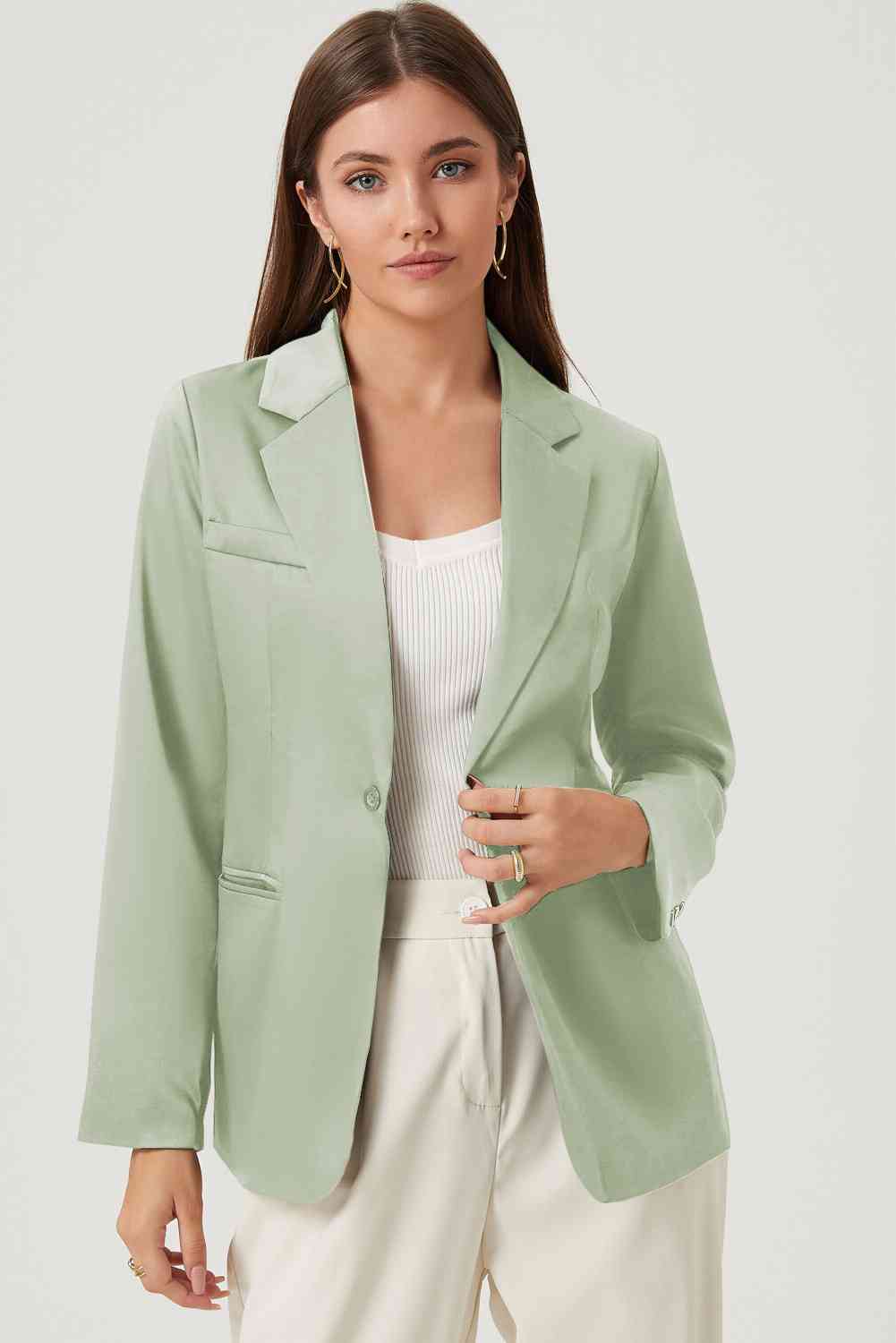 Long Sleeve Lapel Collar Blazer - TRENDMELO