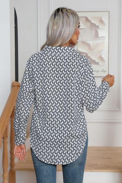 Printed Buttoned Long Sleeve Shirt - TRENDMELO