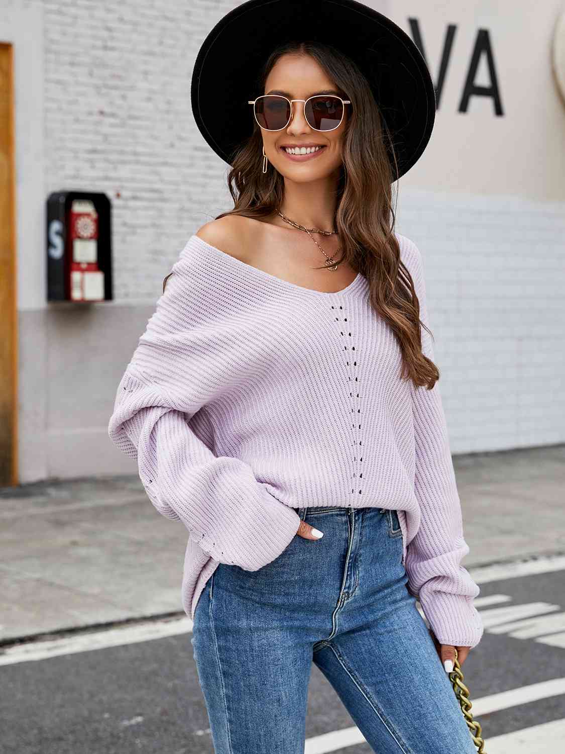 V-Neck Rib-Knit Top - TRENDMELO