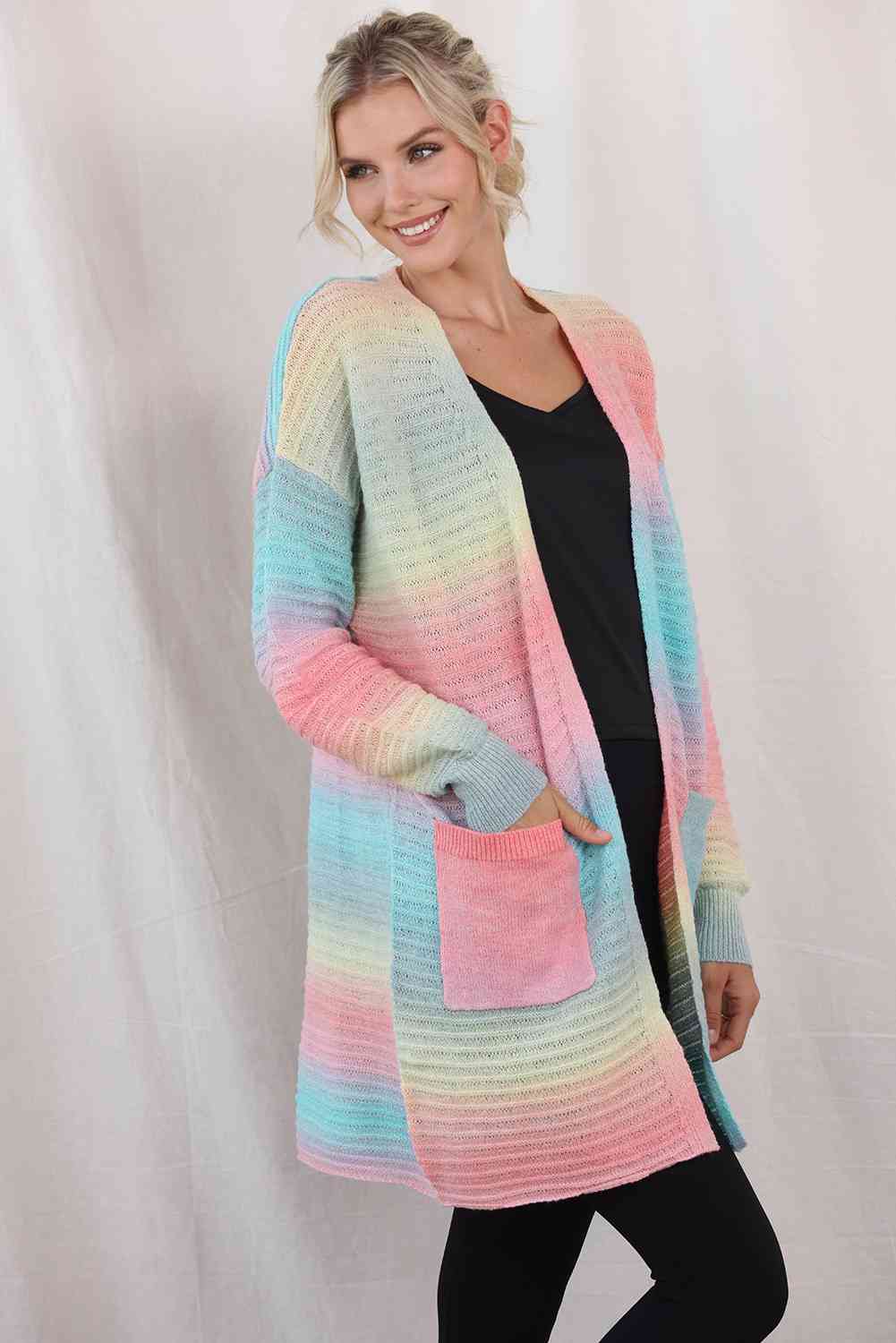 Gradient Dropped Shoulder Longline Cardigan - TRENDMELO