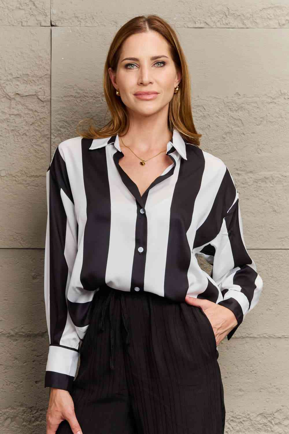 Striped Dropped Shoulder Shirt - TRENDMELO