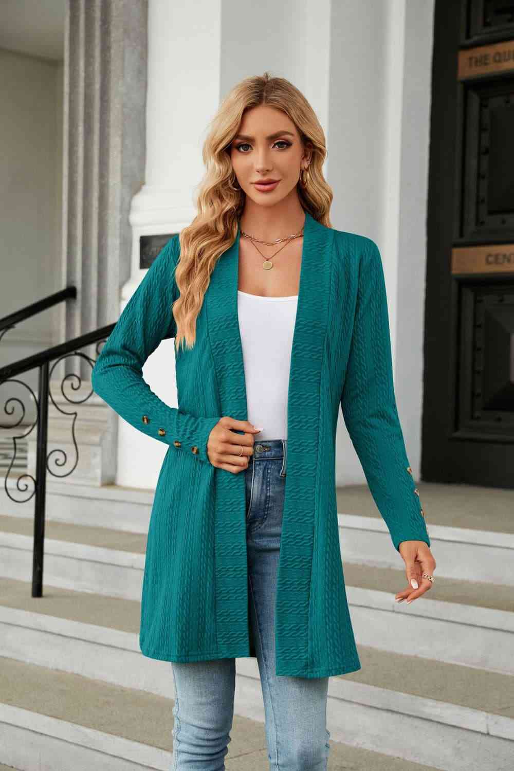 Long Sleeve Open Front Cardigan - TRENDMELO