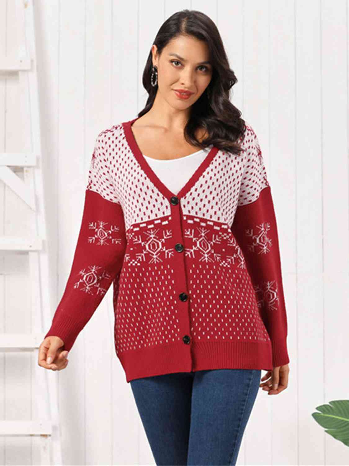 Snowflake Button Down Cardigan - TRENDMELO