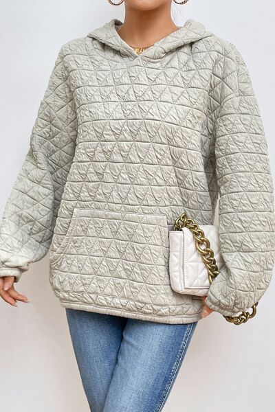 Quilted Long Sleeve Hoodie with Pocket - TRENDMELO