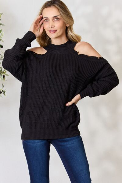 BiBi Cutout Shoulder Long Sleeve Knit Top - TRENDMELO