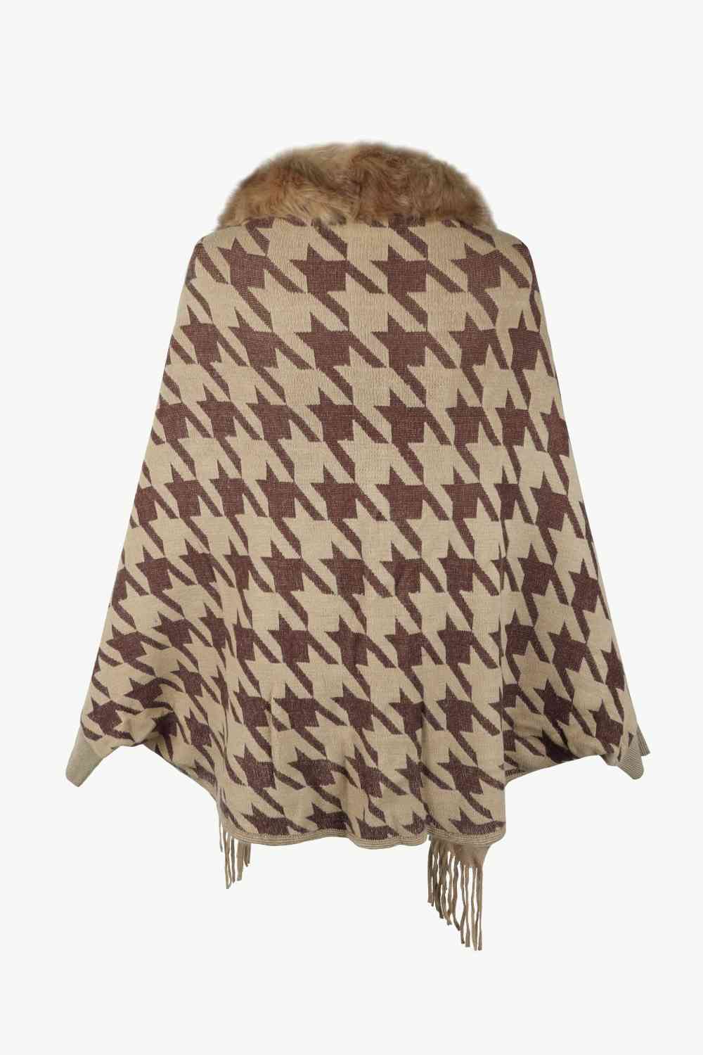 Houndstooth Fringe Hem Poncho - TRENDMELO