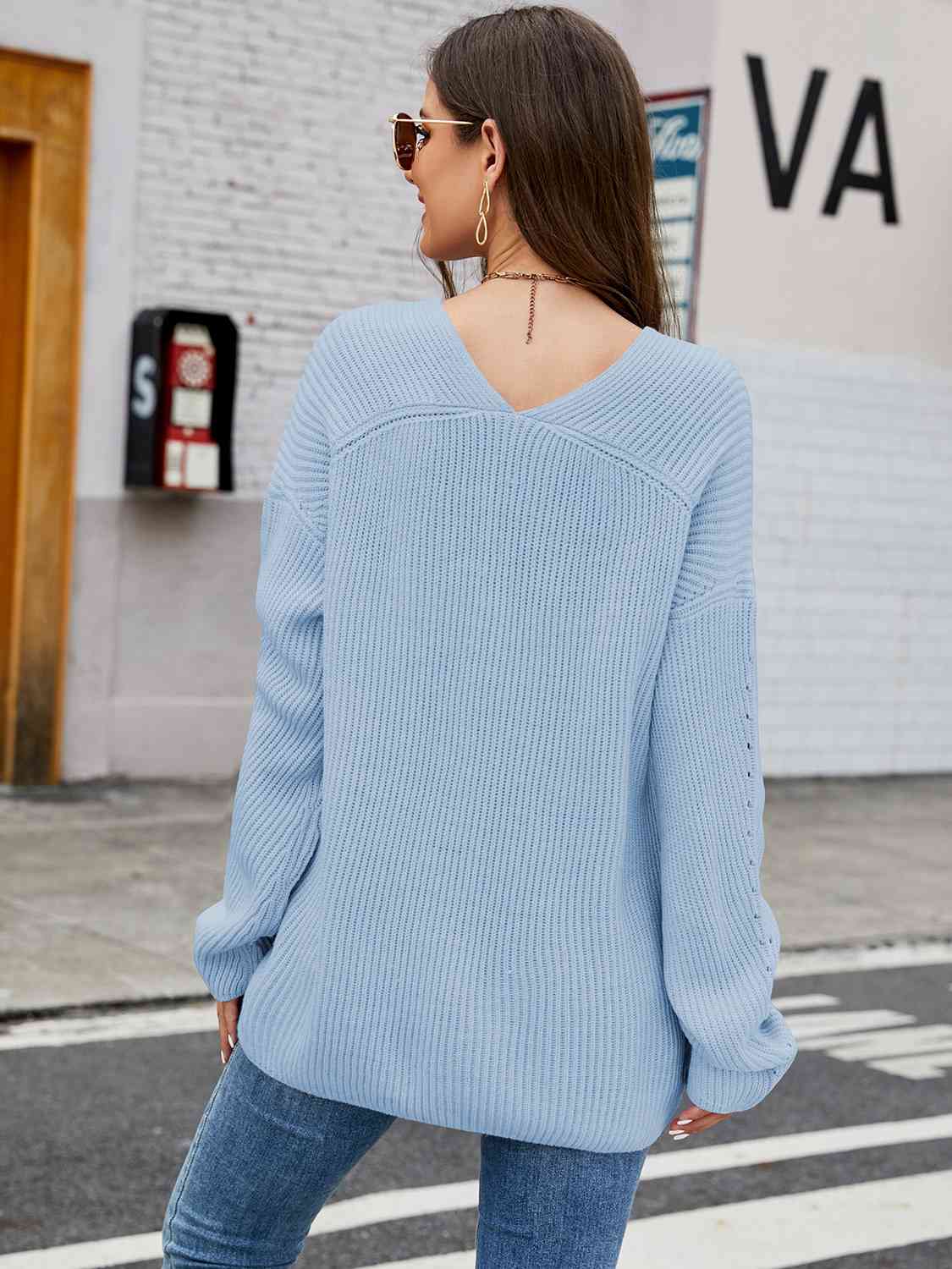 V-Neck Rib-Knit Top - TRENDMELO