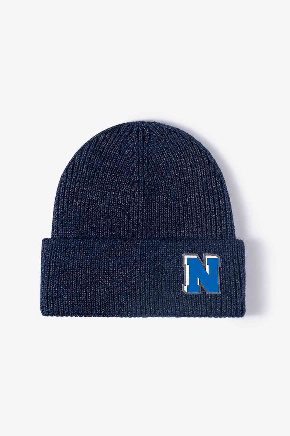 Letter N Patch Cuffed Knit Beanie - TRENDMELO