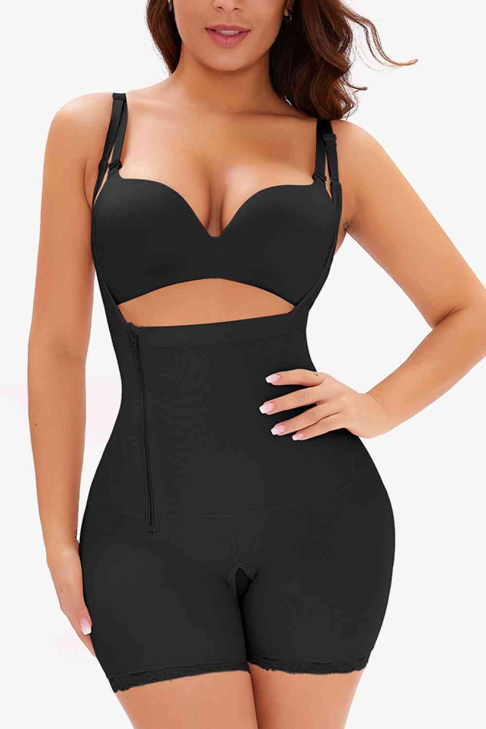 Full Size Side Zipper Under-Bust Shaping Bodysuit - TRENDMELO