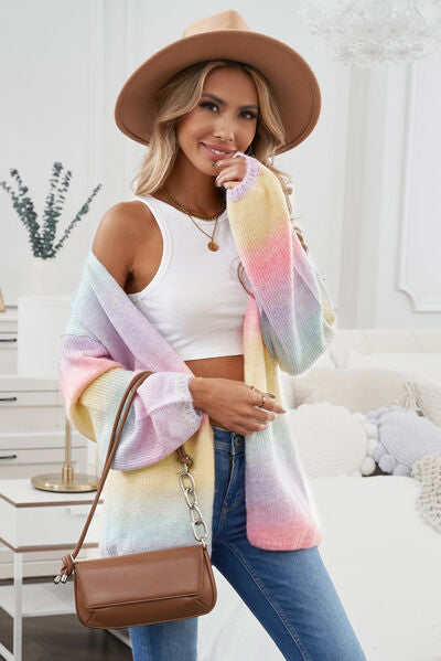 Contrast Balloon Sleeve Dropped Shoulder Cardigan - TRENDMELO