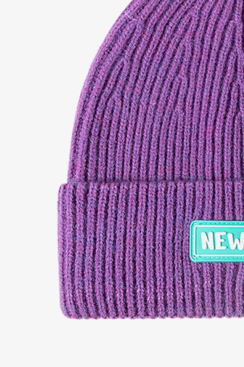 NEWYORK Patch Rib-Knit Cuffed Beanie - TRENDMELO