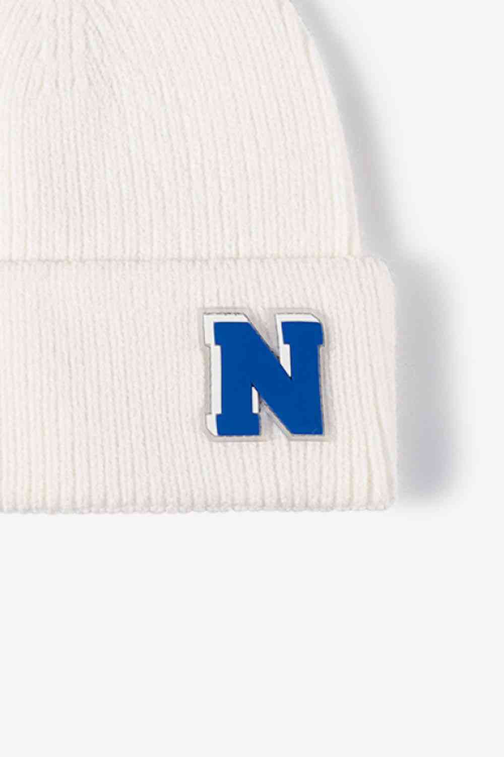 Letter N Patch Cuffed Knit Beanie - TRENDMELO